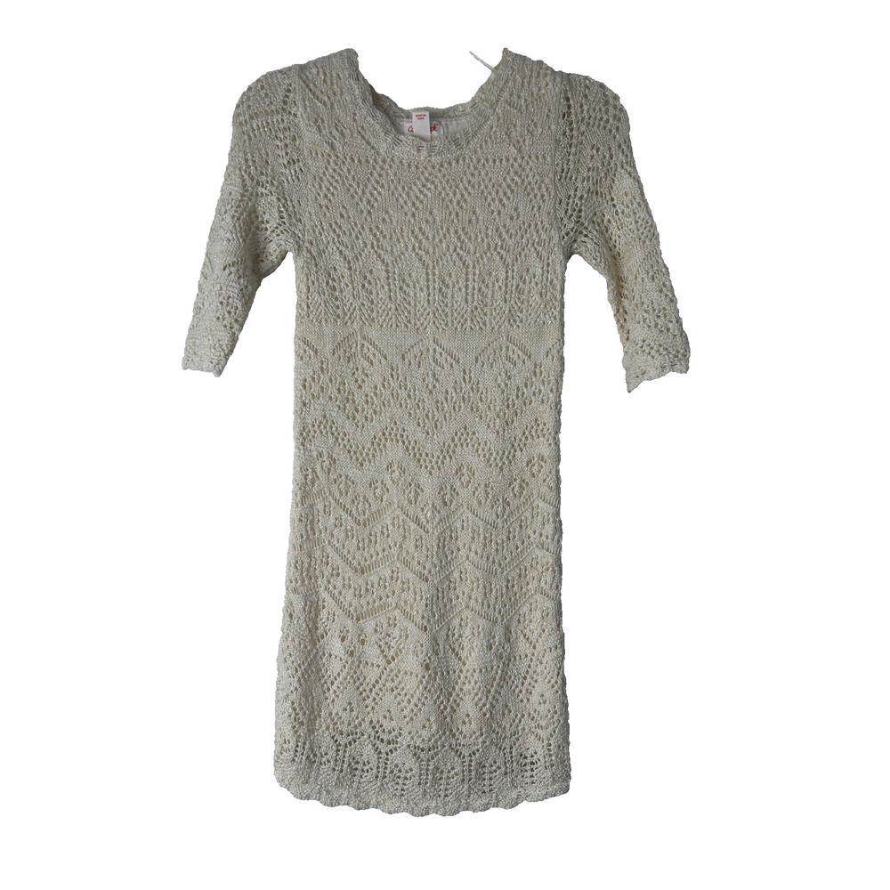 Cat & Jack Girls Ivory Shine Crochet Sweater Dress Size S 6/6X Boho Cottagecore